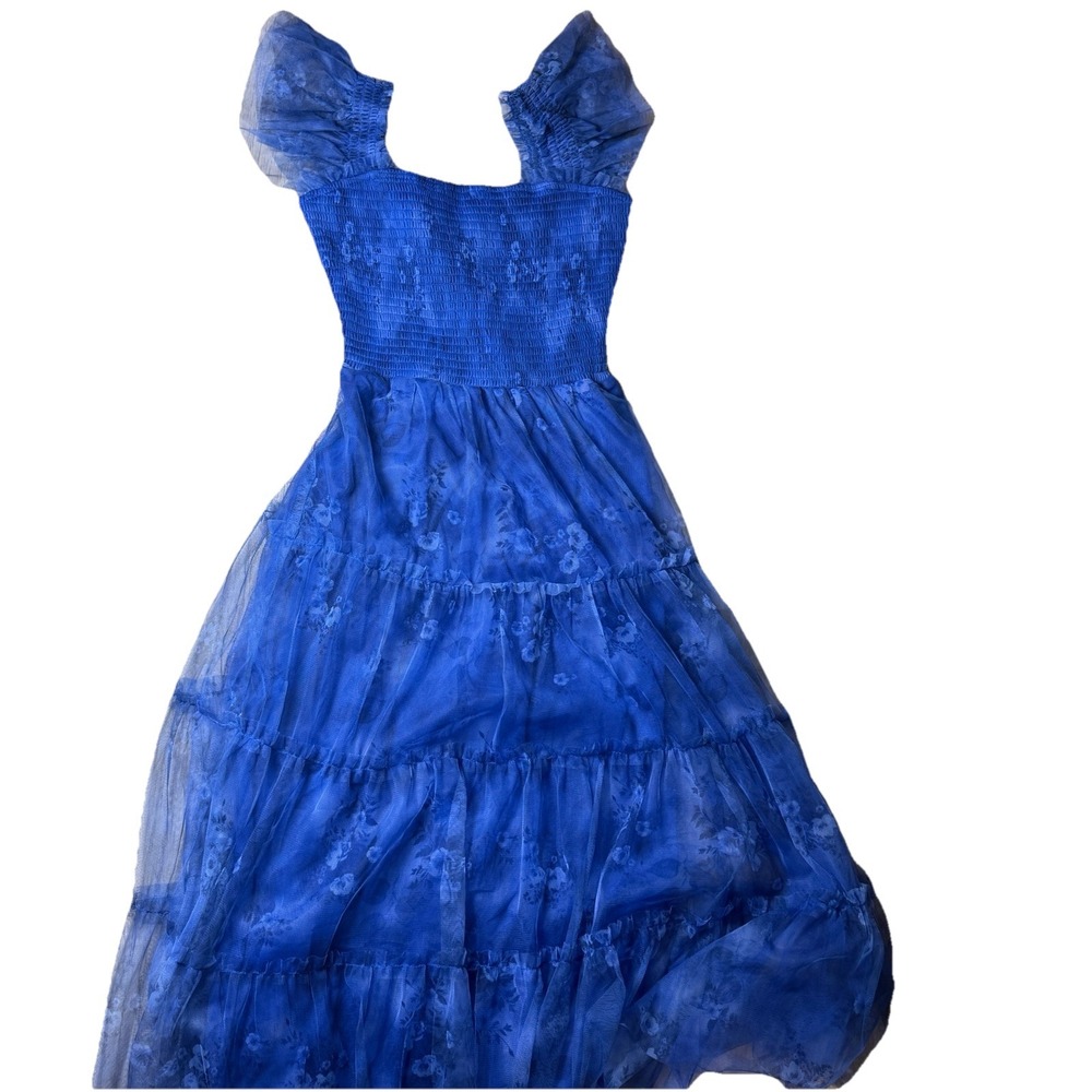 NWT Baltic Born Clementine Tulle Midi Dress Blue Floral Tiered Small New Cobalt - Picture 2 of 5